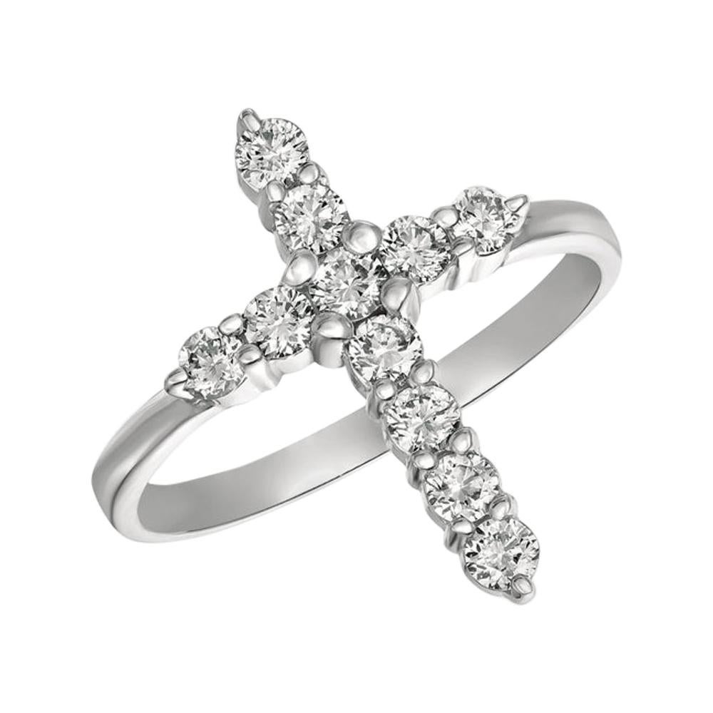 Bague croix en or blanc 14 carats avec diamants naturels 0,15 carat G SI