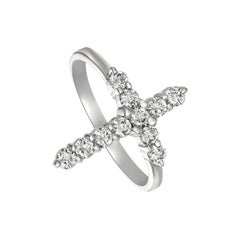Anello con croce di diamanti naturali da 0,15 carati G SI Oro bianco 14 carati