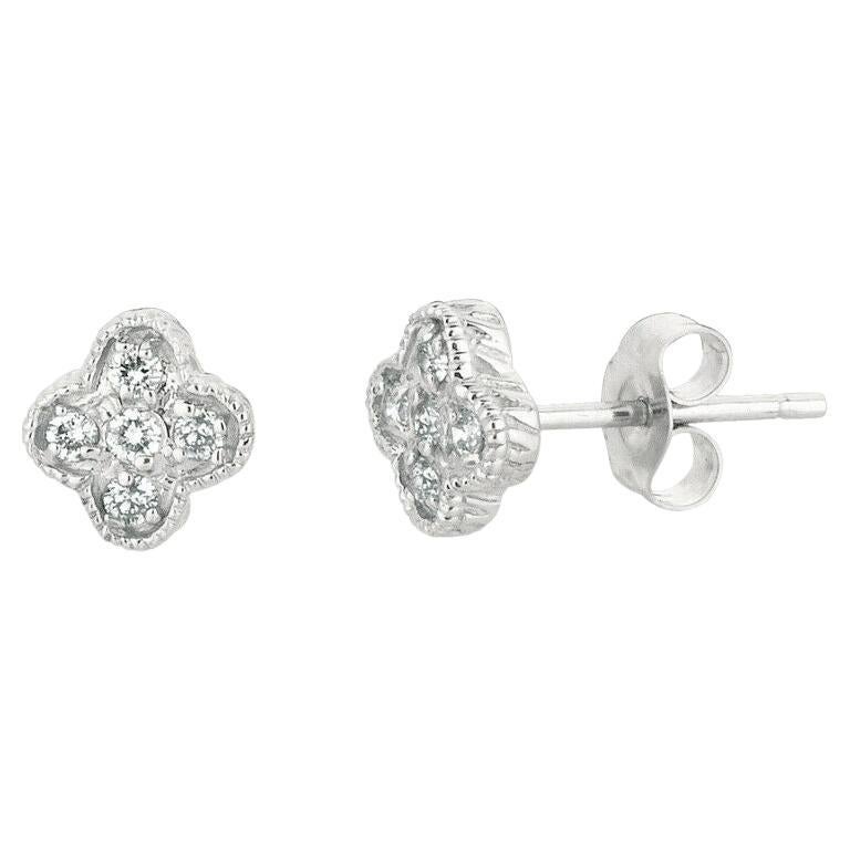 0.15 Carat Natural Diamond Earrings G SI 14K White Gold For Sale