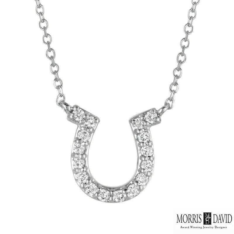 Contemporary 0.15 Carat Natural Diamond Horseshoe Necklace Pendant 14 Karat White Gold G SI For Sale