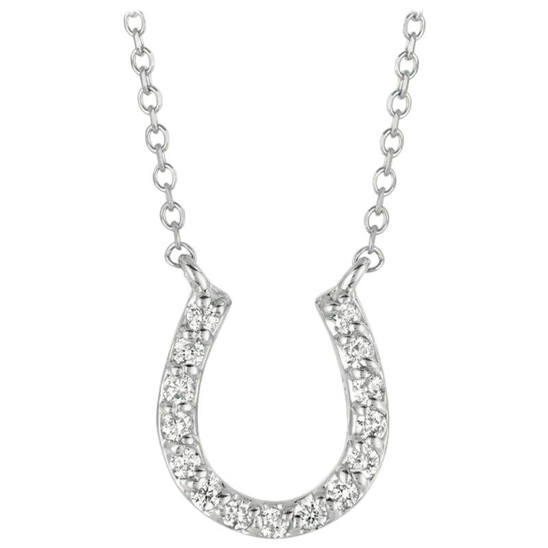 0.15 Carat Natural Diamond Horseshoe Necklace Pendant 14 Karat White Gold G SI