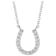 0.15 Carat Natural Diamond Horseshoe Necklace Pendant 14 Karat White Gold G SI