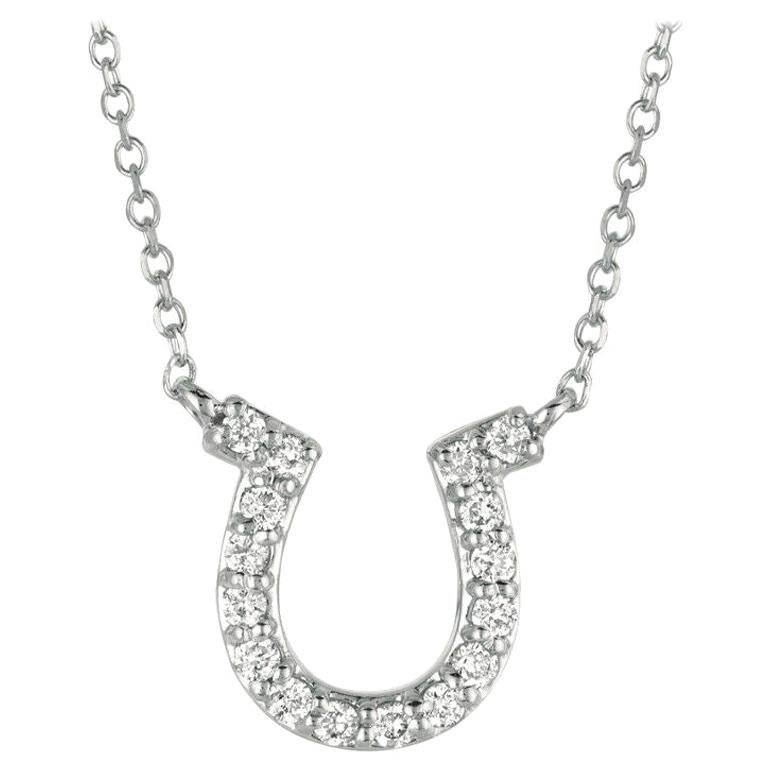 0.15 Carat Natural Diamond Horseshoe Necklace Pendant 14 Karat White Gold G SI