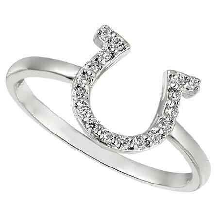 For Sale:  0.15 Carat Natural Diamond Horseshoe Ring Band G SI 14K White Gold