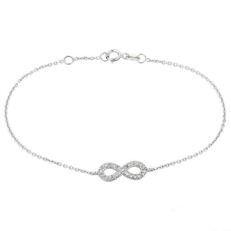 0.15 Carat Natural Diamond Infinity Bracelet 14K White Gold

100% Natural Diamonds
0.15CTW 
Dia Color: G-H 
Dia Clarity: SI  
14K White Gold, Pave style, 1.5 grams 
7 inches in length, 1/4 inch in width
25 Diamonds

B5695.15WD
ALL OUR ITEMS ARE