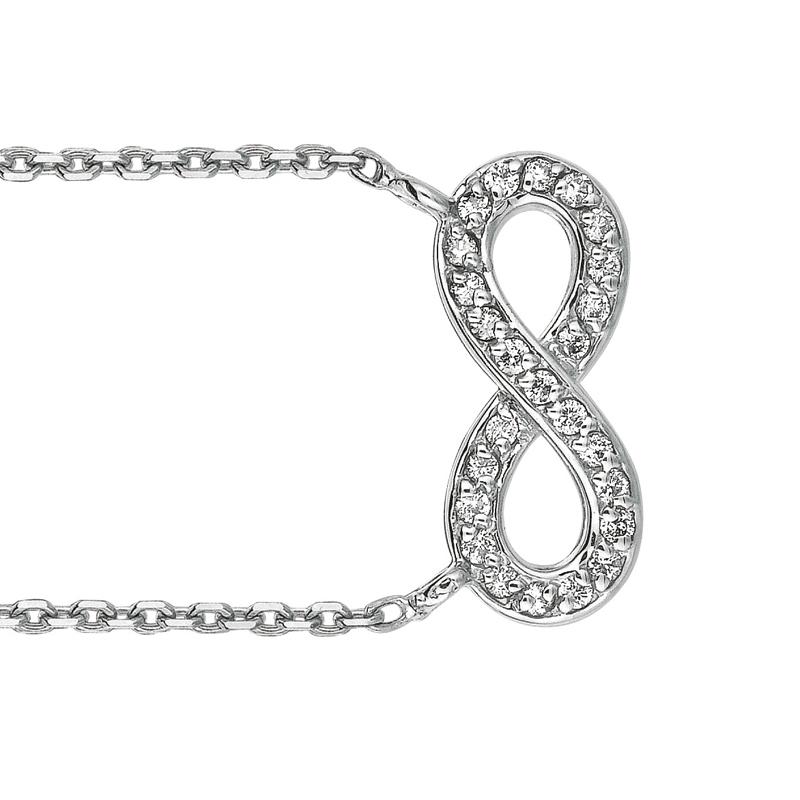 Round Cut 0.15 Carat Natural Diamond Infinity Necklace 14 Karat White Gold G SI For Sale