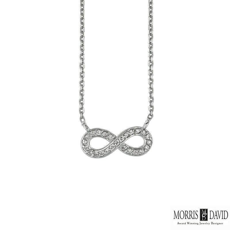 Round Cut 0.15 Carat Natural Diamond Infinity Necklace 14 Karat White Gold G SI For Sale