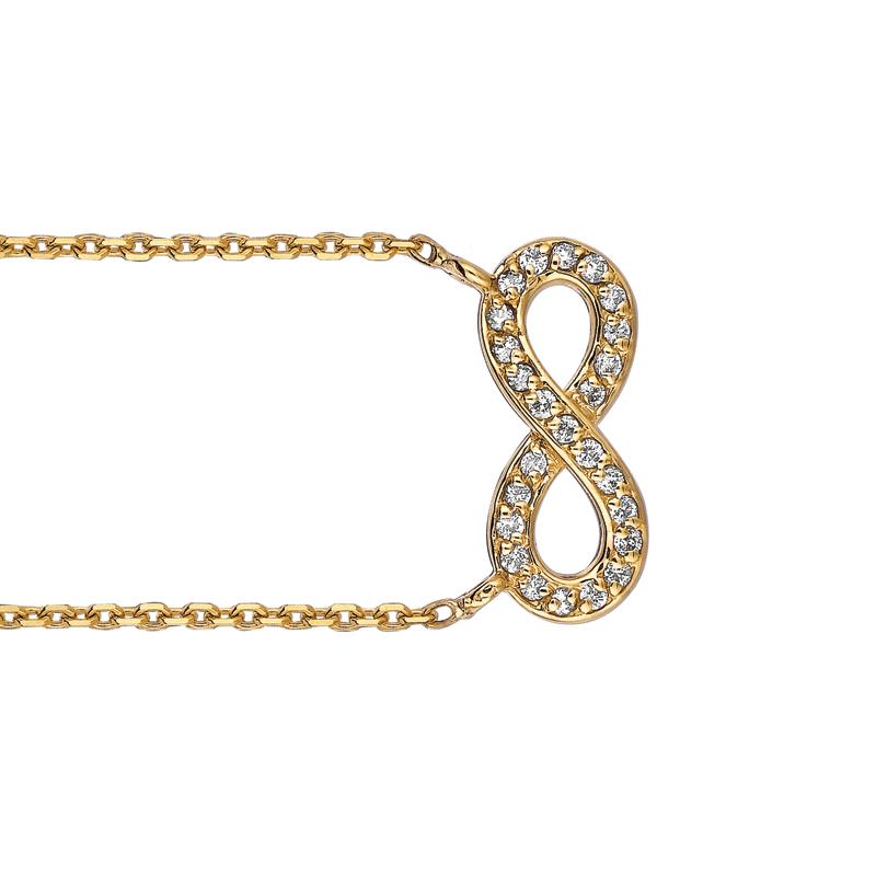 Round Cut 0.15 Carat Natural Diamond Infinity Necklace 14 Karat Yellow Gold G SI For Sale
