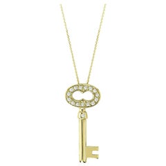 0.15 Carat Natural Diamond Key Necklace Pendant 14 Karat Yellow Gold Chain