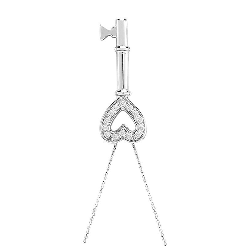 Contemporain Chaîne collier pendentif clé en or blanc 14 carats et diamants naturels 0,15 carat en vente