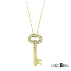 0.15 Carat Natural Diamond Key Necklace Pendant 14 Karat Yellow Gold Chain