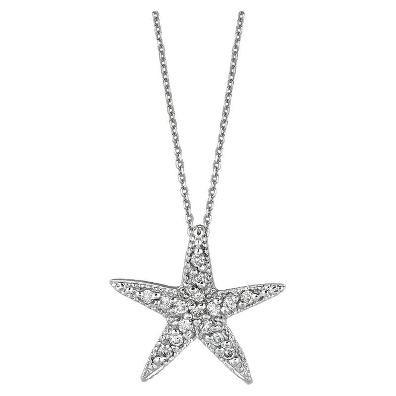 0.15 Carat Natural Diamond Starfish Necklace Pendant 14 Karat White Gold Chain For Sale