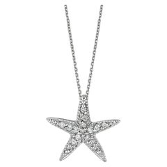 0.15 Quilates Diamante Natural Colgante Collar Estrella de Mar 14 Kilates Oro Blanco Cadena
