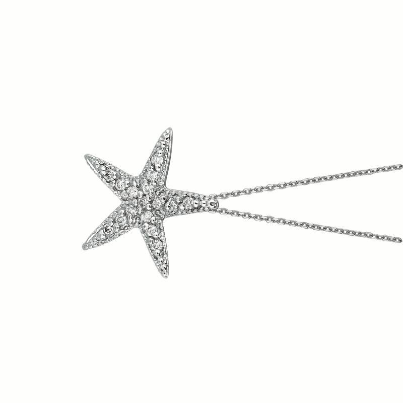 0.16 Carat Natural Diamond Starfish Necklace 14K White Gold

100% Natural Diamonds, Not Enhanced in any way Round Cut Diamond Necklace with 18'' chain
0.16CT
G-H
SI
14K White Gold Pave style 2.2 gram
5/8 inch in height , 5/8 inch in width
16