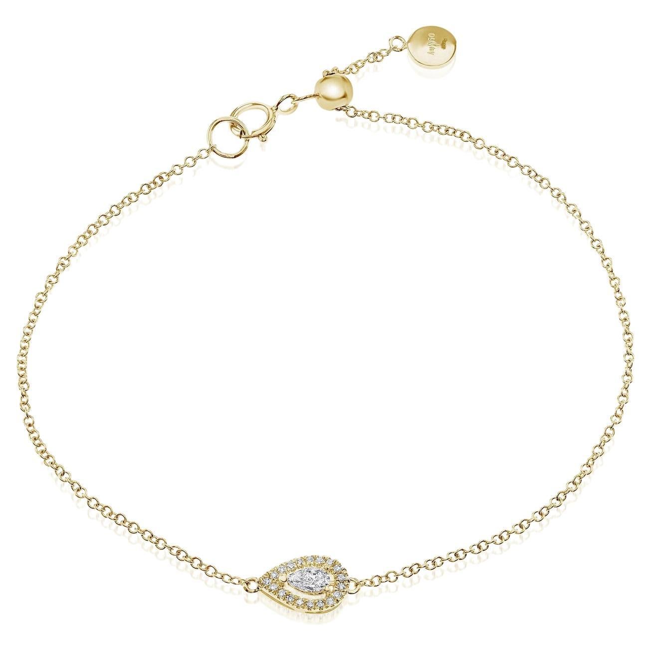 0.15 Carat Pear Cut and Round Diamond Eye Pendant Bracelet in 18k Yellow Gold