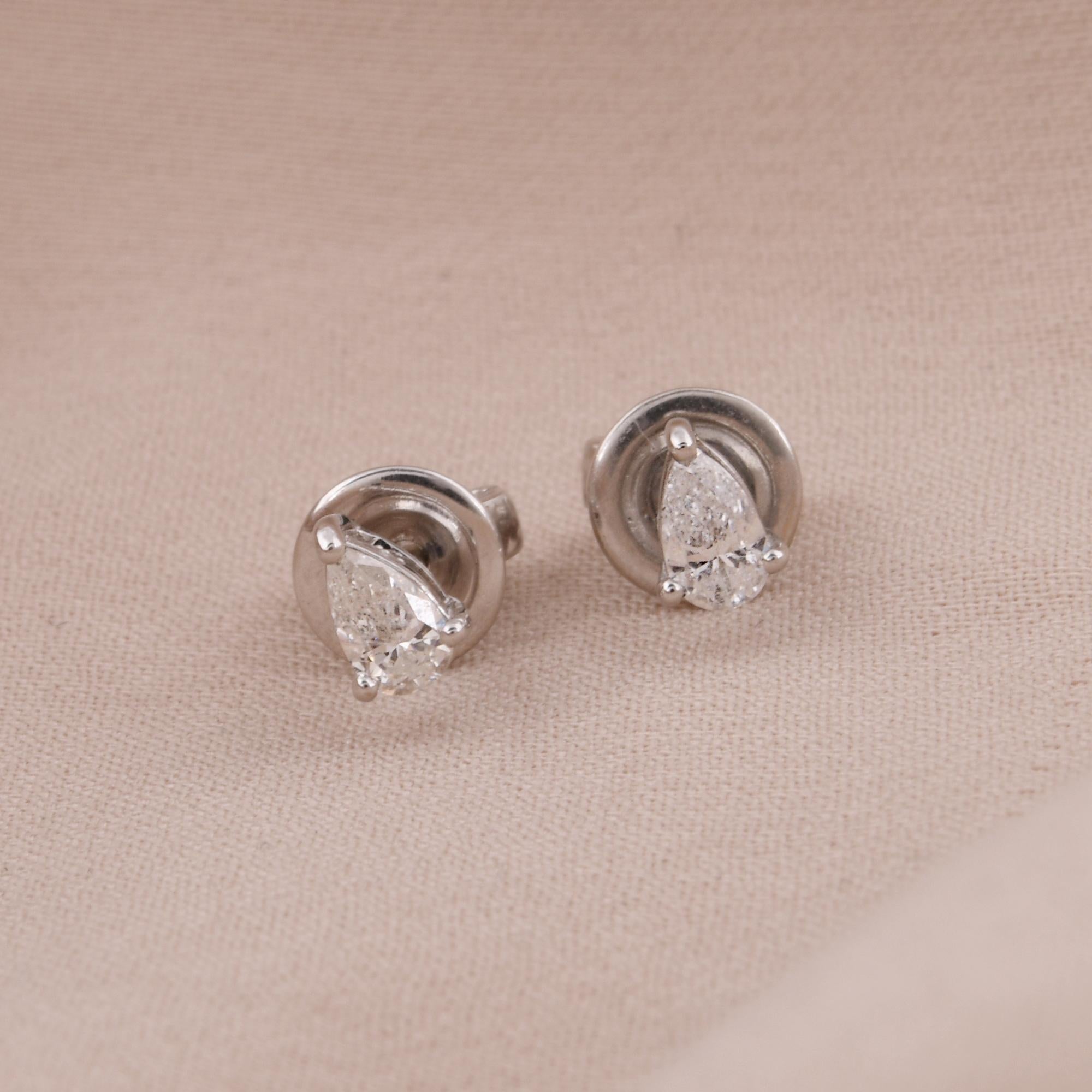 Modern 0.15 Carat Pear Diamond Stud Earrings 18 Karat White Gold Handmade Fine Jewelry For Sale