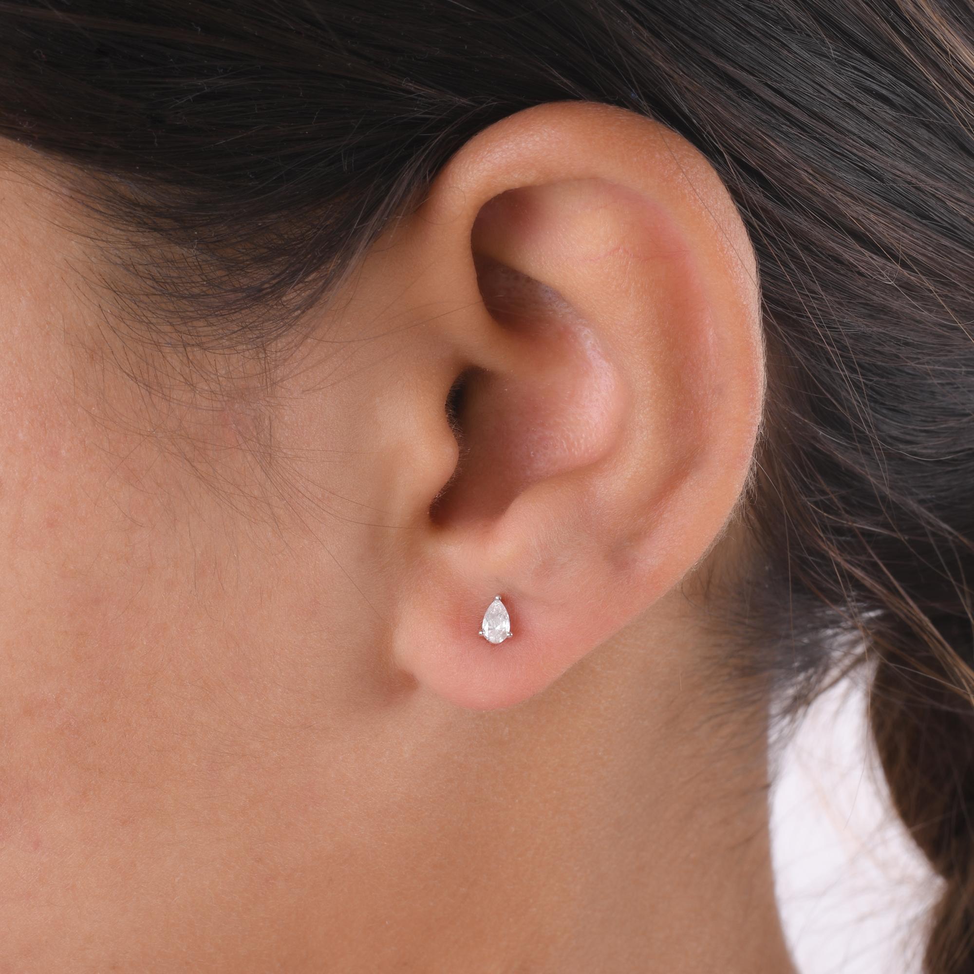 Pear Cut 0.15 Carat Pear Diamond Stud Earrings 18 Karat White Gold Handmade Fine Jewelry For Sale