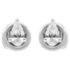 0.15 Carat Pear Diamond Stud Earrings 18 Karat White Gold Handmade Fine Jewelry