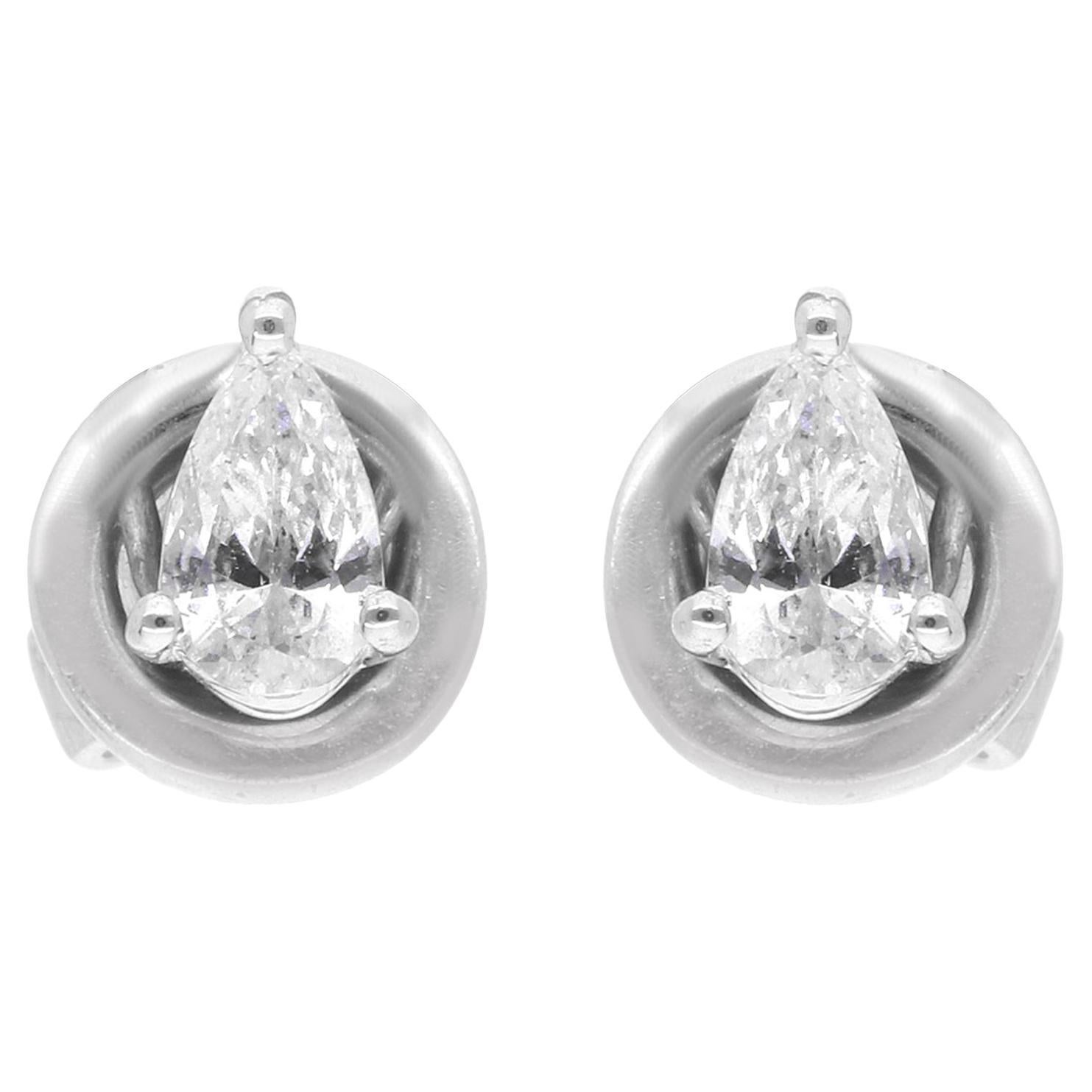 0.15 Carat Pear Diamond Stud Earrings 18 Karat White Gold Handmade Fine Jewelry For Sale