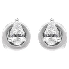 0.15 Carat Pear Diamond Stud Earrings 18 Karat White Gold Handmade Fine Jewelry