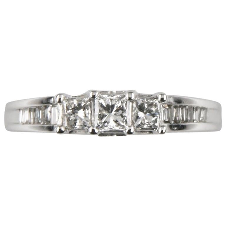0.15 Carat Princess Cut Diamond Cathedral Engagement Ring For Sale