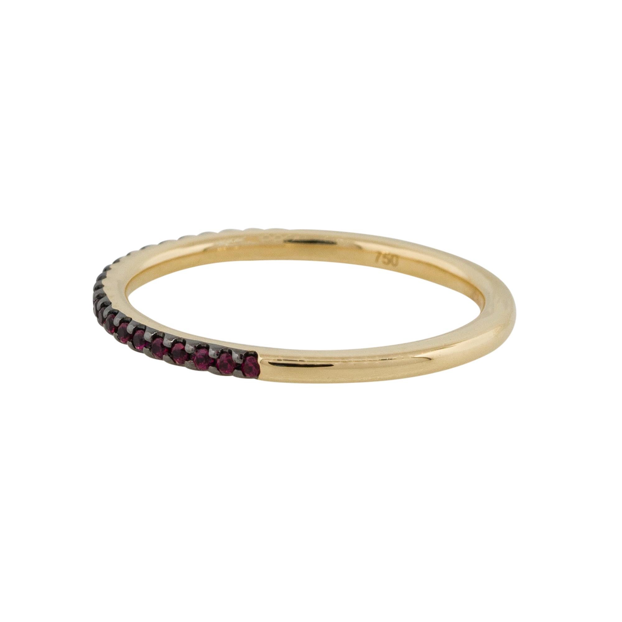 Material: 18k Yellow Gold
Gemstone details: Approximately 0.15ctw of round cut rubies
Ring Size: 6.5 
Total Weight: 2.1g (1.4 dwt)
Measurements: 1