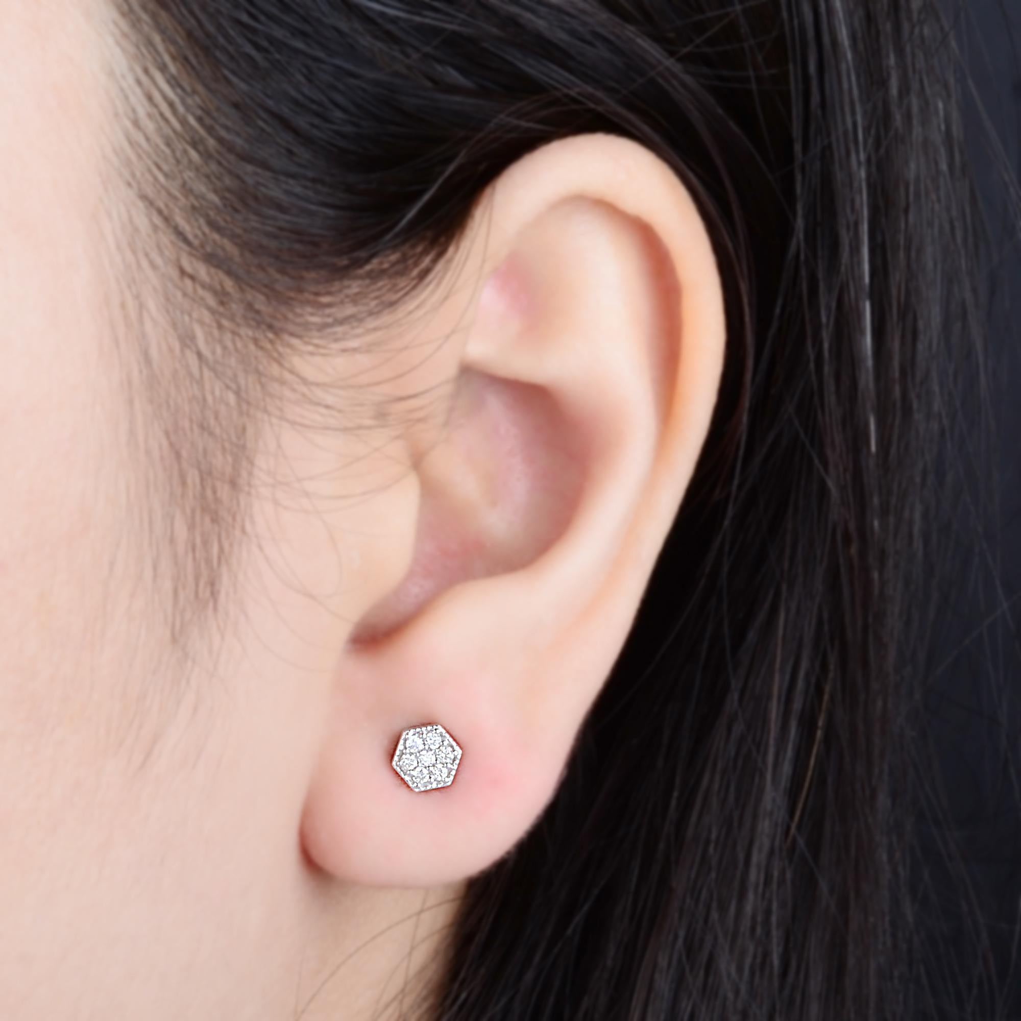 Modern 0.15 Carat SI Clarity HI Color Diamond Hexagon Stud Earrings 10 Karat White Gold For Sale
