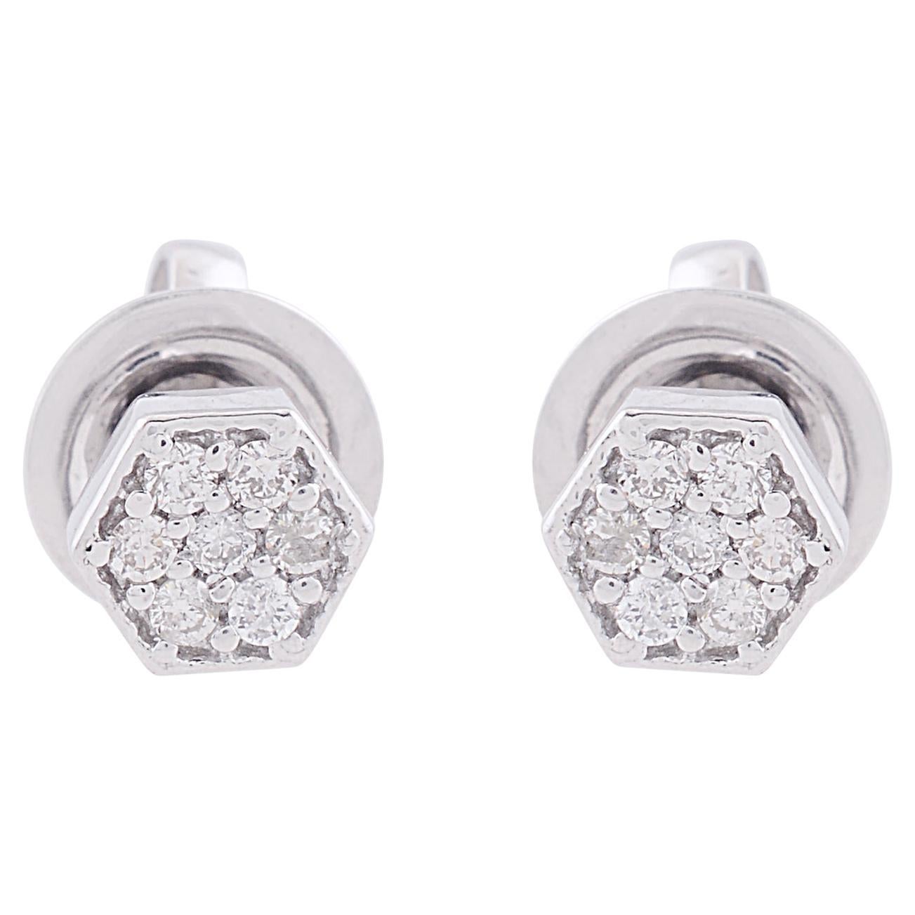 0.15 Carat SI Clarity HI Color Diamond Hexagon Stud Earrings 10 Karat White Gold For Sale