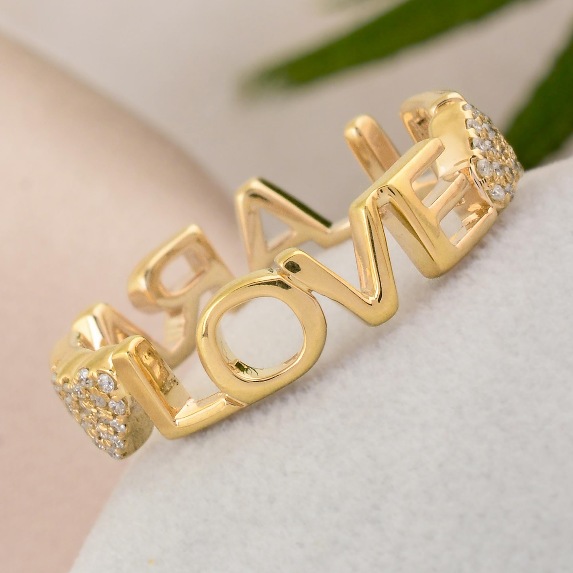 Round Cut 0.15 Carat SI Clarity HI Color Diamond LOVE Heart Ring 18 Karat Yellow Gold For Sale