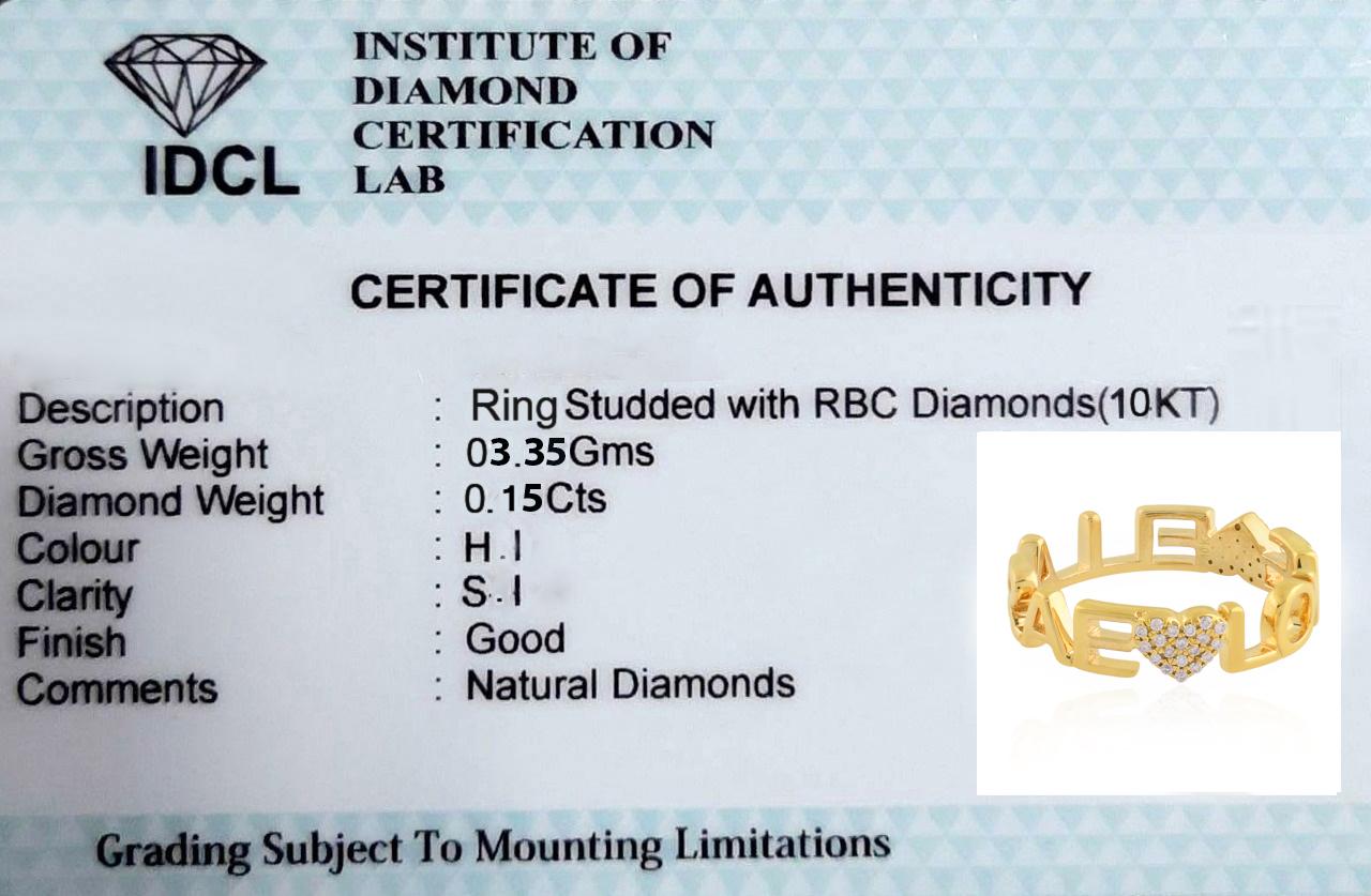 Women's 0.15 Carat SI Clarity HI Color Diamond LOVE Heart Ring 18 Karat Yellow Gold For Sale