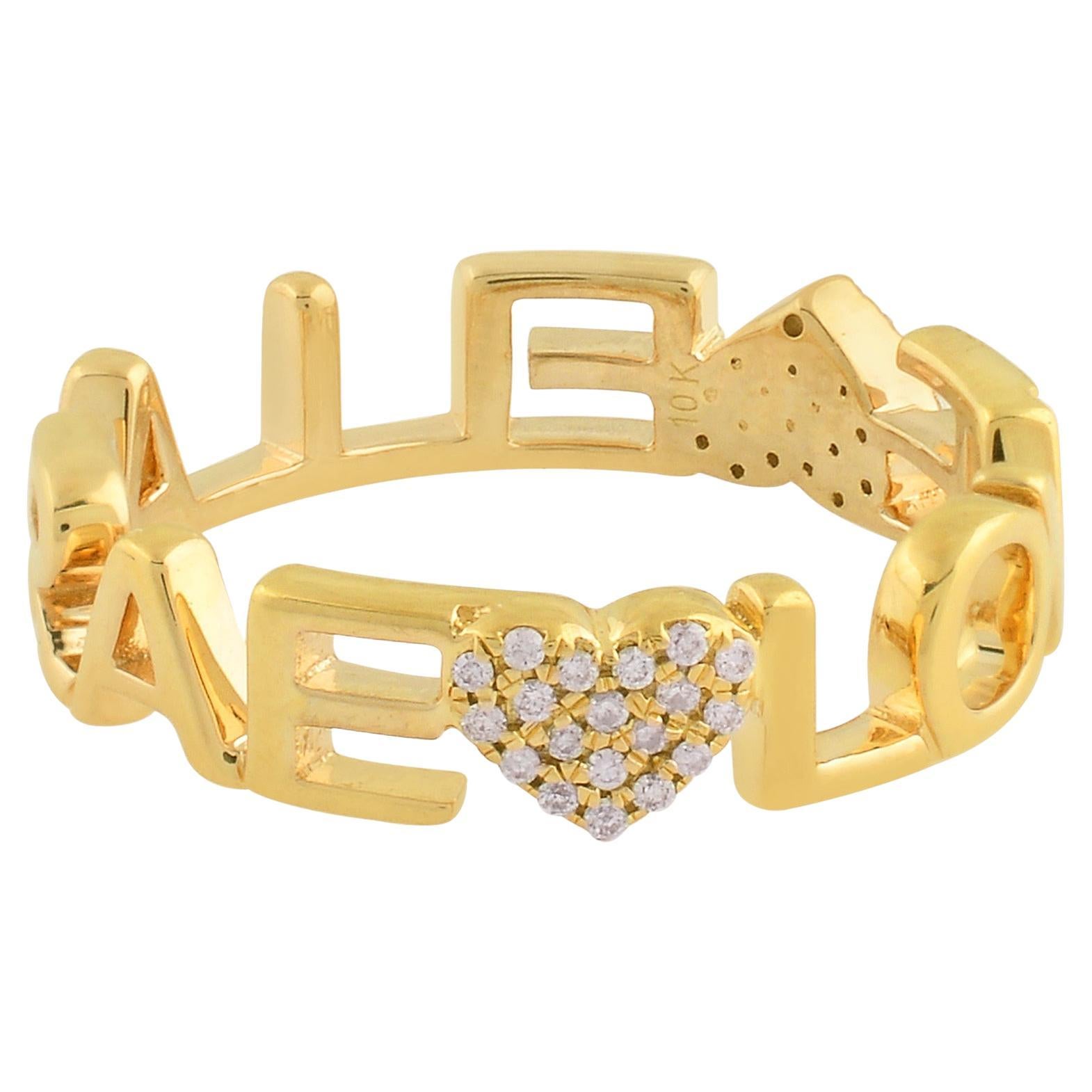 0.15 Carat SI Clarity HI Color Diamond LOVE Heart Ring 18 Karat Yellow Gold For Sale