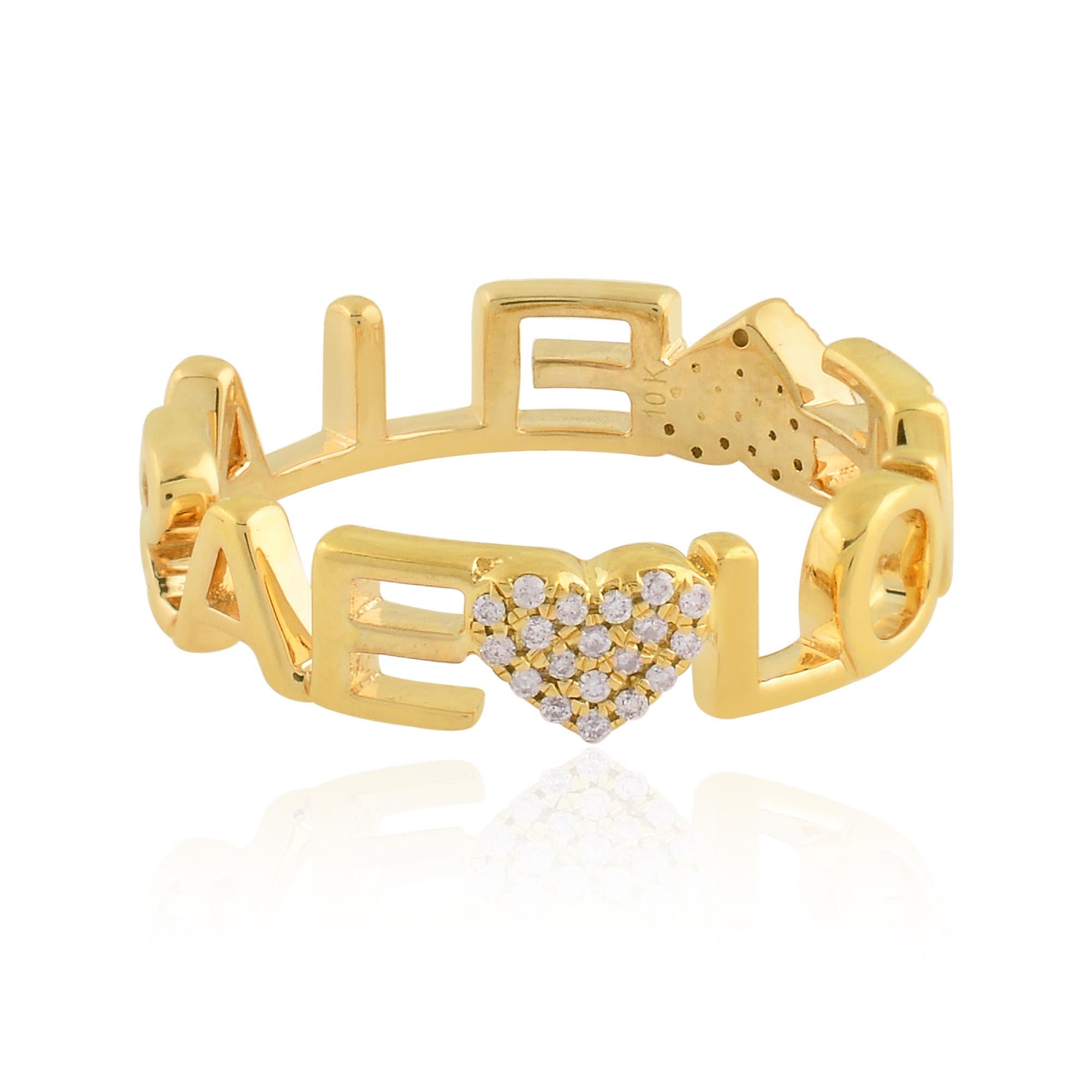 For Sale:  0.15 Carat SI Clarity HI Color Diamond Pave Heart Love Ring 10k Yellow Gold 6