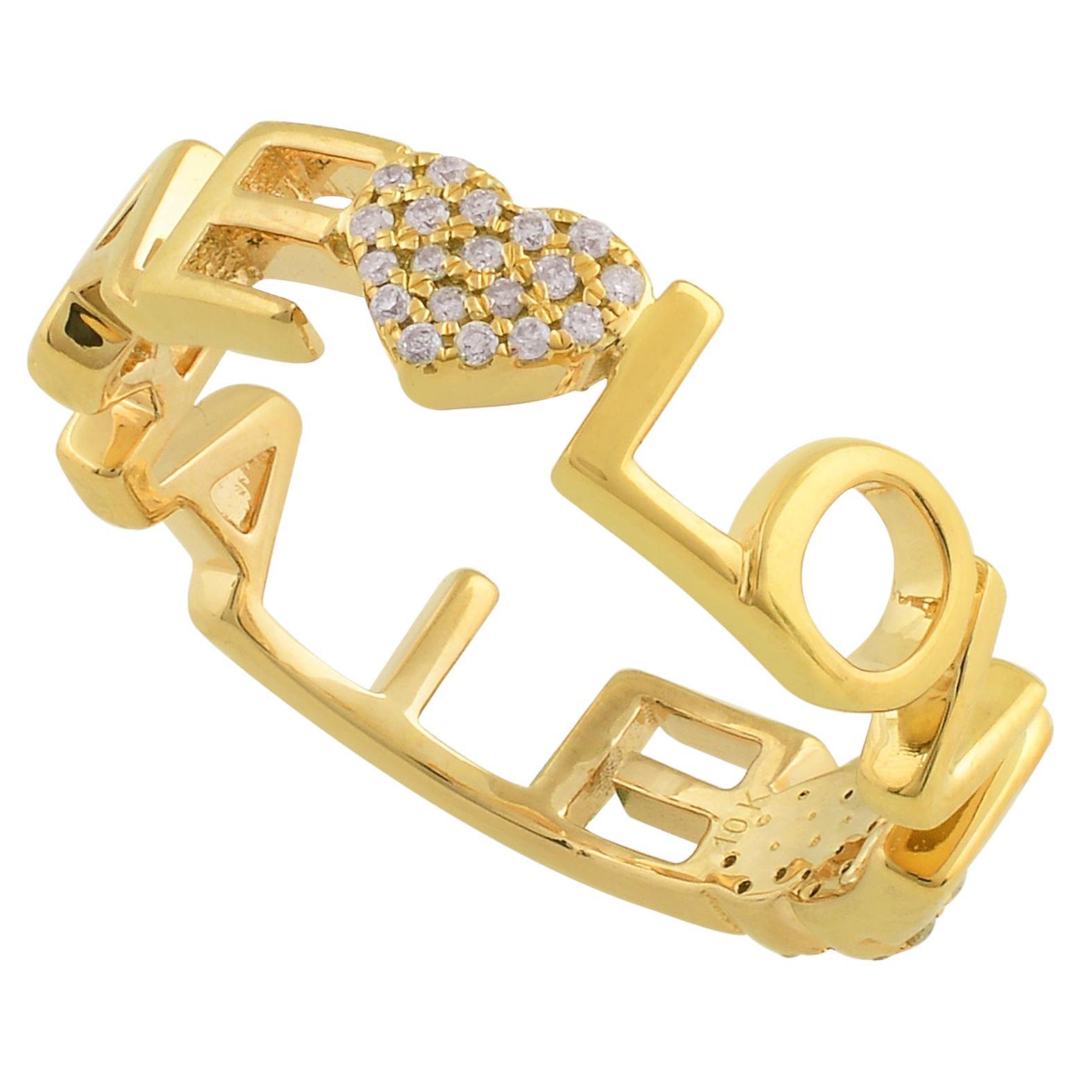 En vente :  0.15 Carat SI Clarity HI Color Diamond Pave Heart Love Ring 10k Yellow Gold