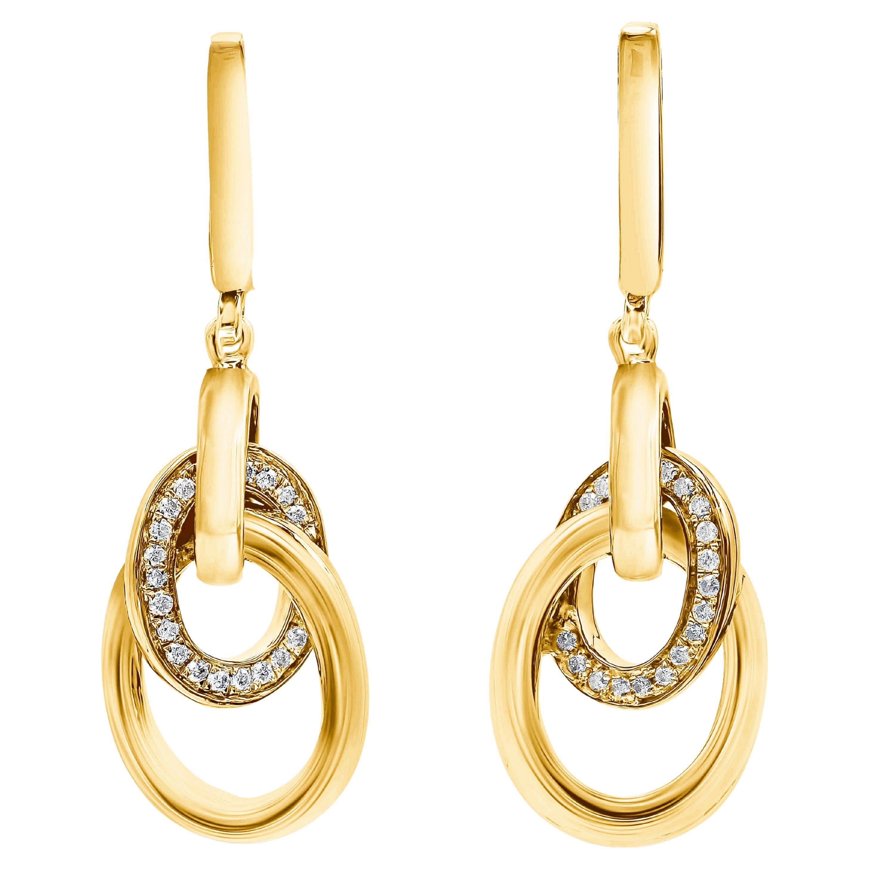 0.15 Carats Brilliant Round Cut Diamond Circular Free Dangling Earrings For Sale