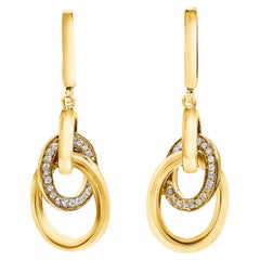 Boucles d'oreilles pendantes circulaires avec diamants taille ronde brillants de 0,15 carat