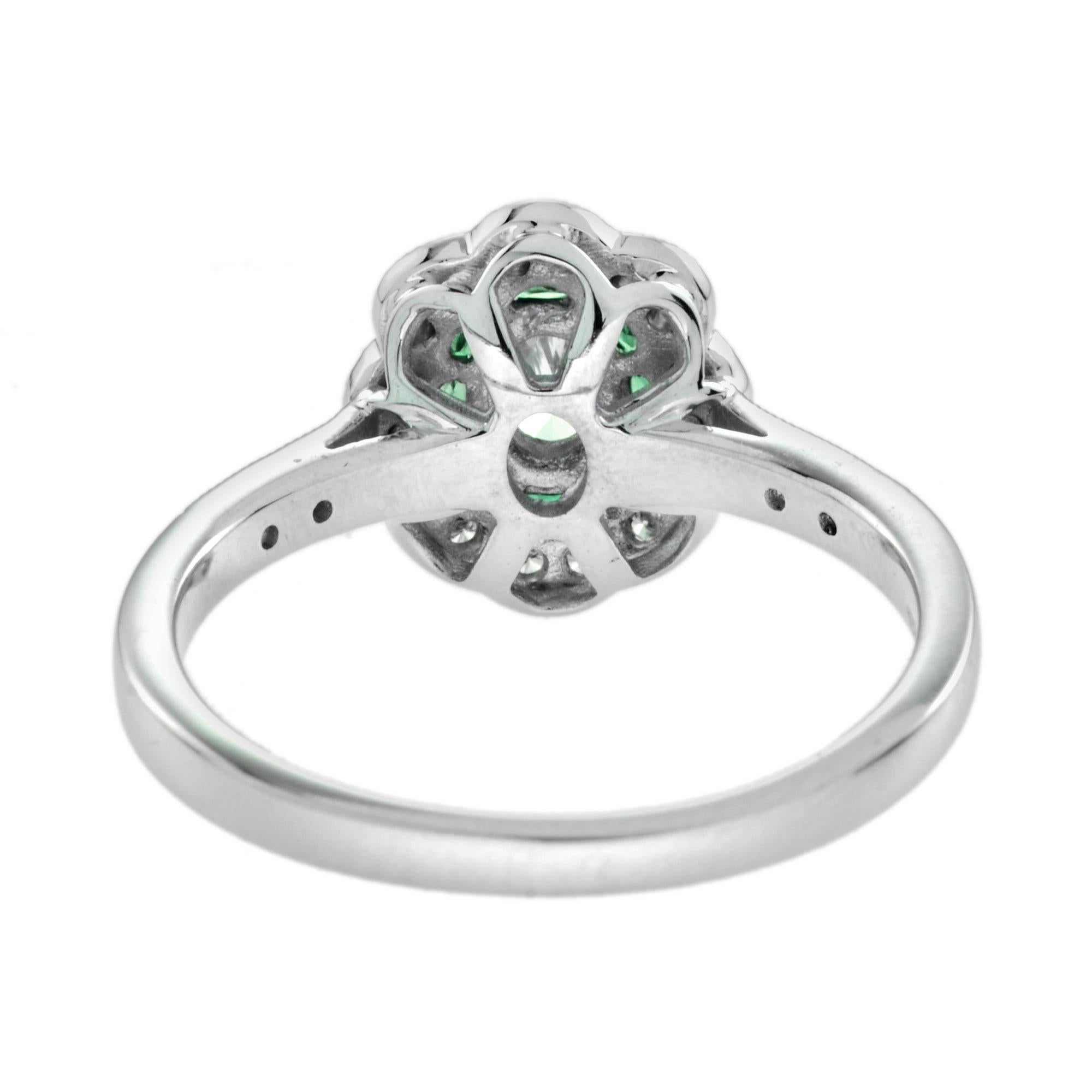Women's 0.15 Ct. Diamond and Emerald Art Deco Style Engagement Ring in 18K White Gold For Sale