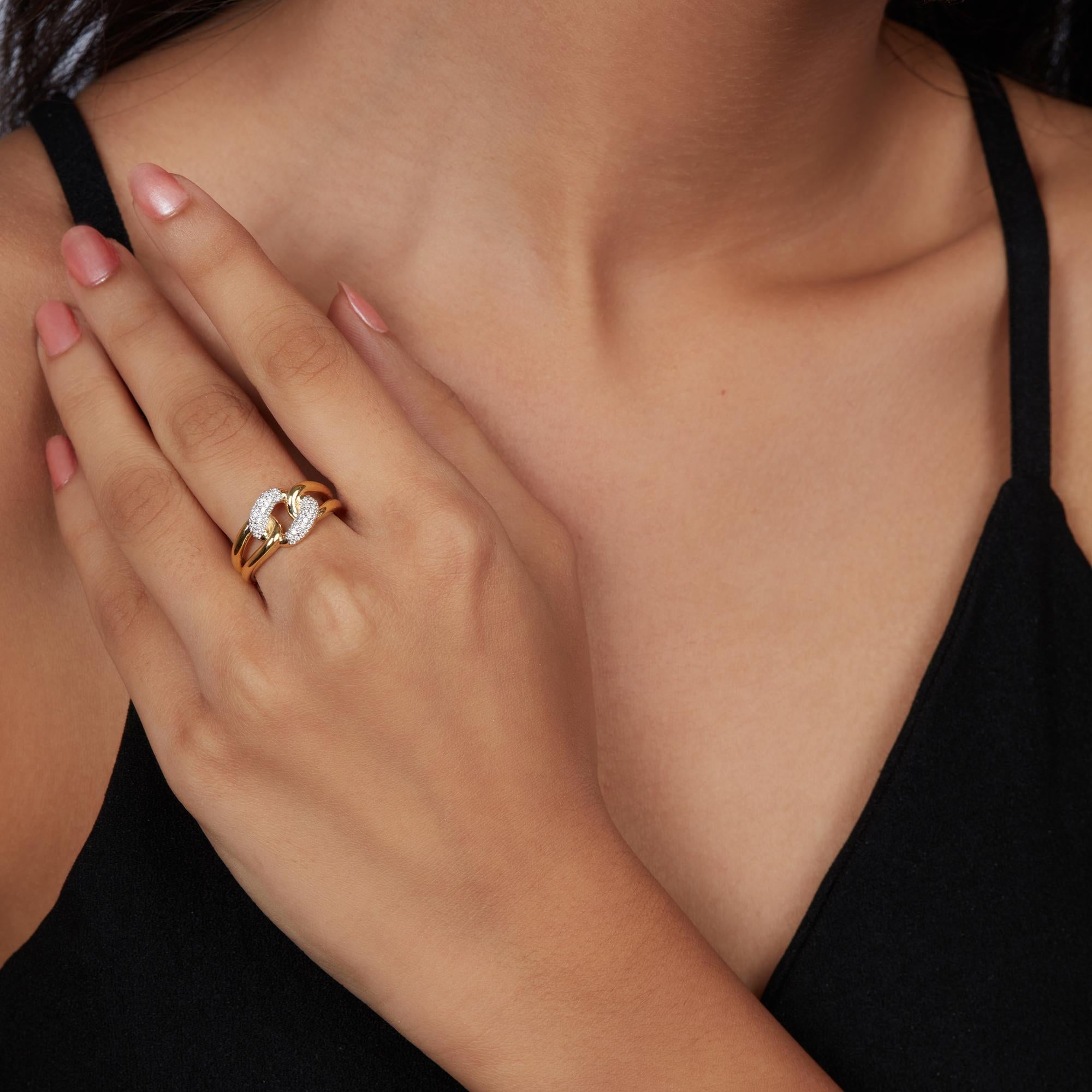in vendita:  Anello a catena cubano con diamante da 0,15 carati, fascia con gambo diviso in oro 14K, anello da cocktail 4
