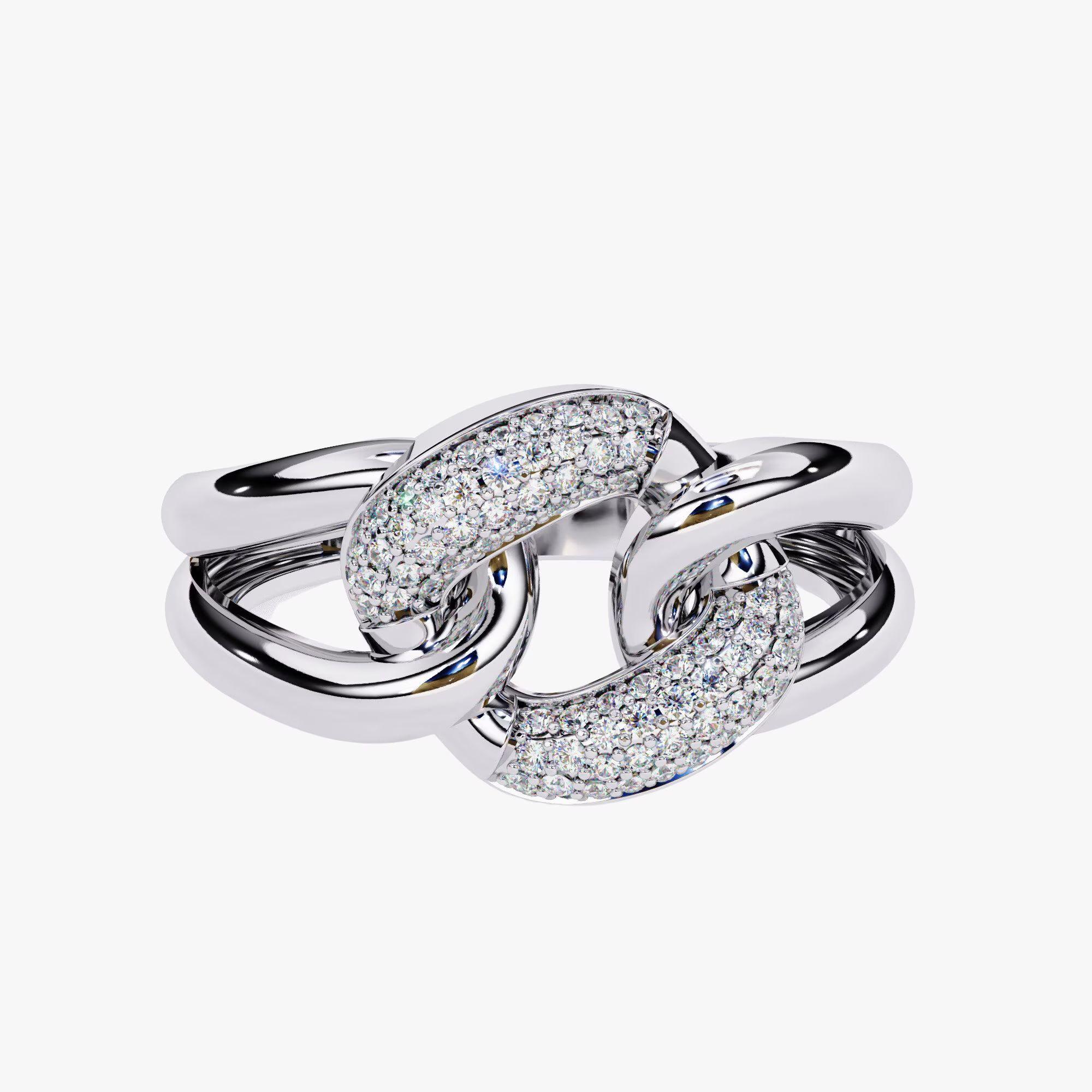 in vendita:  Anello a catena cubano con diamante da 0,15 carati, fascia con gambo diviso in oro 14K, anello da cocktail 6