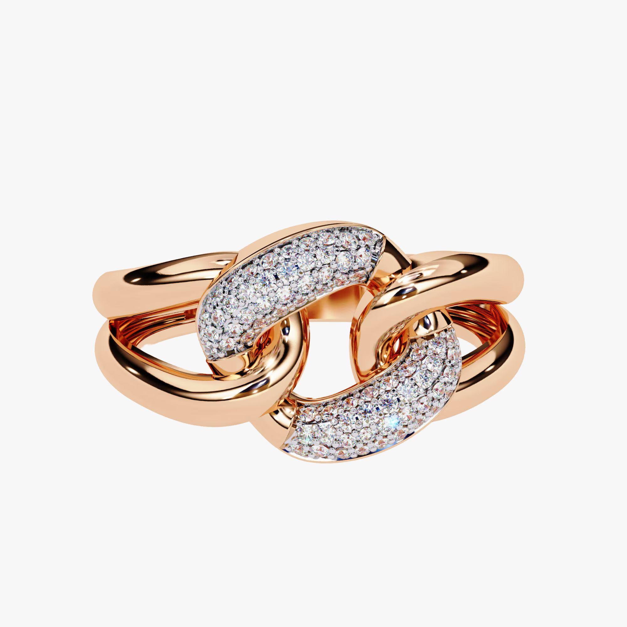 in vendita:  Anello a catena cubano con diamante da 0,15 carati, fascia con gambo diviso in oro 14K, anello da cocktail 9