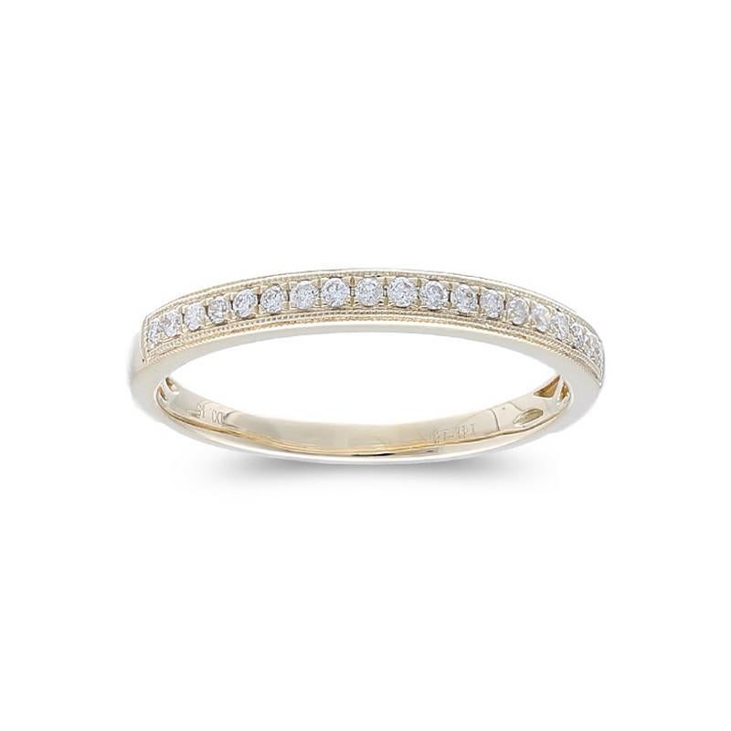 Diamonds: Nineteen meticulously selected excellent round diamonds grace this wedding ring, each set securely in a delicate micro pave setting, creating a continuous and delicate shimmer. The total carat weight of 0.15 carats ensures a captivating