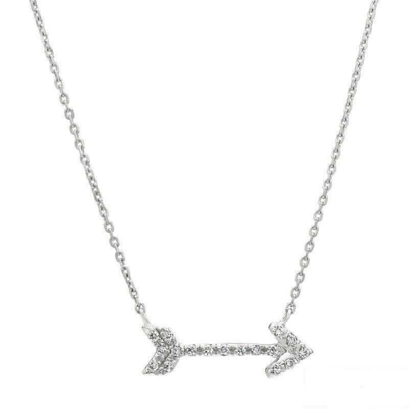 0,15 Karat natürlicher Diamant Pfeil-Halskette Anhänger 14K Weißgold G SI (Rundschliff) im Angebot