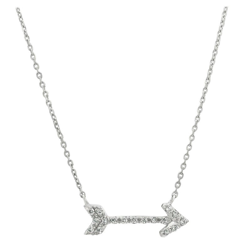 Collier pendentif flèche en or blanc 14 carats avec diamants naturels 0,15 carat G SI
