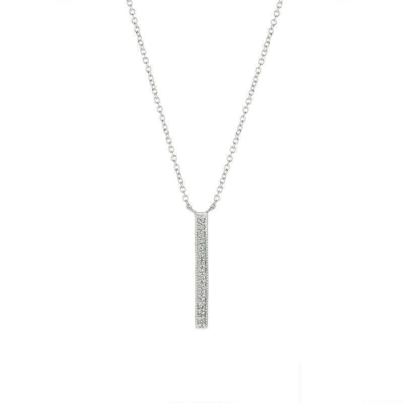 0.15 Carat Natural Diamond Bar Necklace 14K White Gold G SI 18 inches chain

100% Natural Diamonds, Not Enhanced in any way Round Cut Diamond Necklace  
0.15CT
G-H 
SI  
14K White Gold,  Pave style , 2.1 grams 
1 inch in height, 1/8 inch in width
15