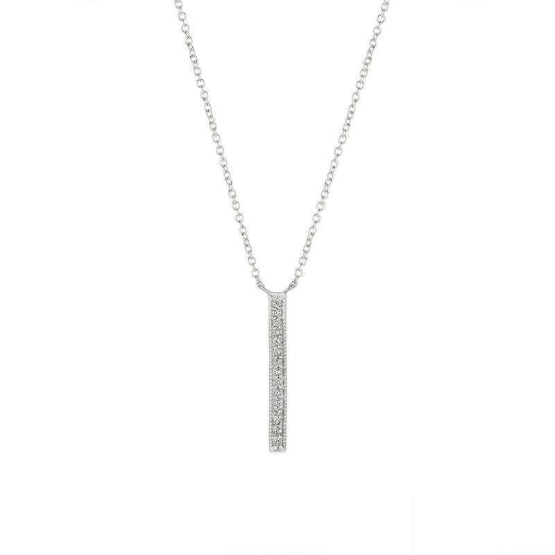 Contemporain Collier pendentif barre de diamants naturels 0,15 carat en or blanc 14 carats en vente