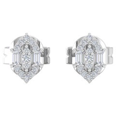 Clous d'oreilles en or blanc 14 carats avec diamants ronds baguettes 0,15 carat SI/HI