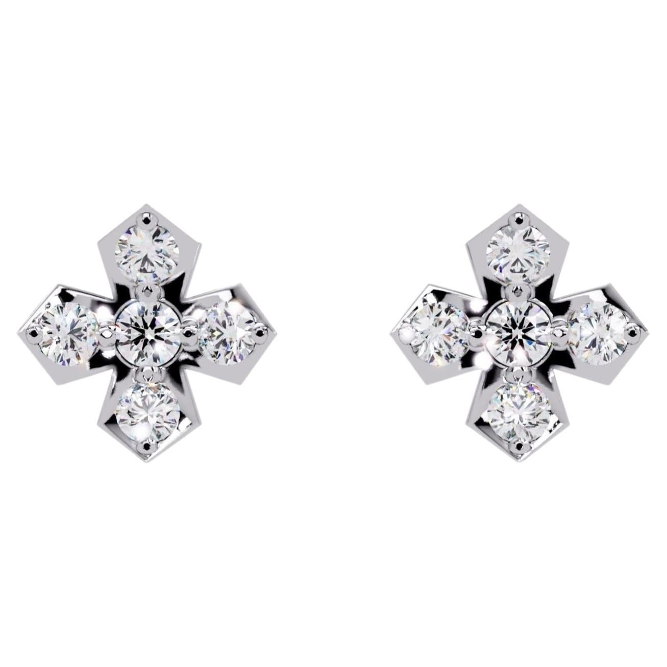 0.15 CTW Diamond Cross Stud Earrings in 14K Gold, SI1+ Minimalist Studs For Sale