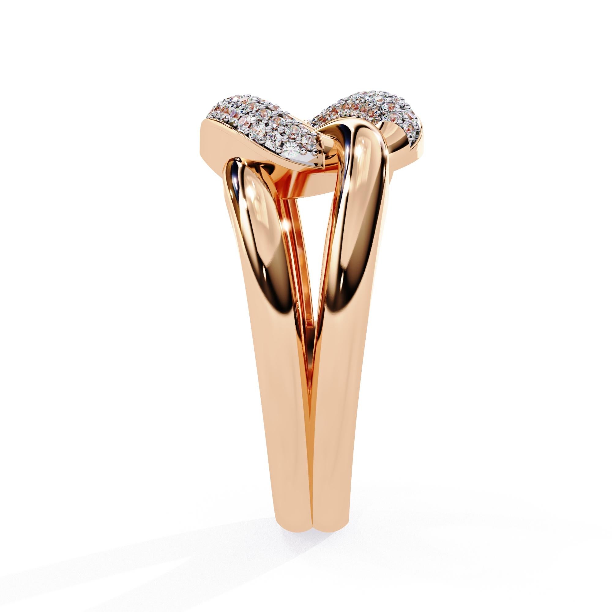 0.15 Ctw Interlocked Link Diamond Ring, Split Band Ring, 14K Solid Gold, SI GH For Sale 5