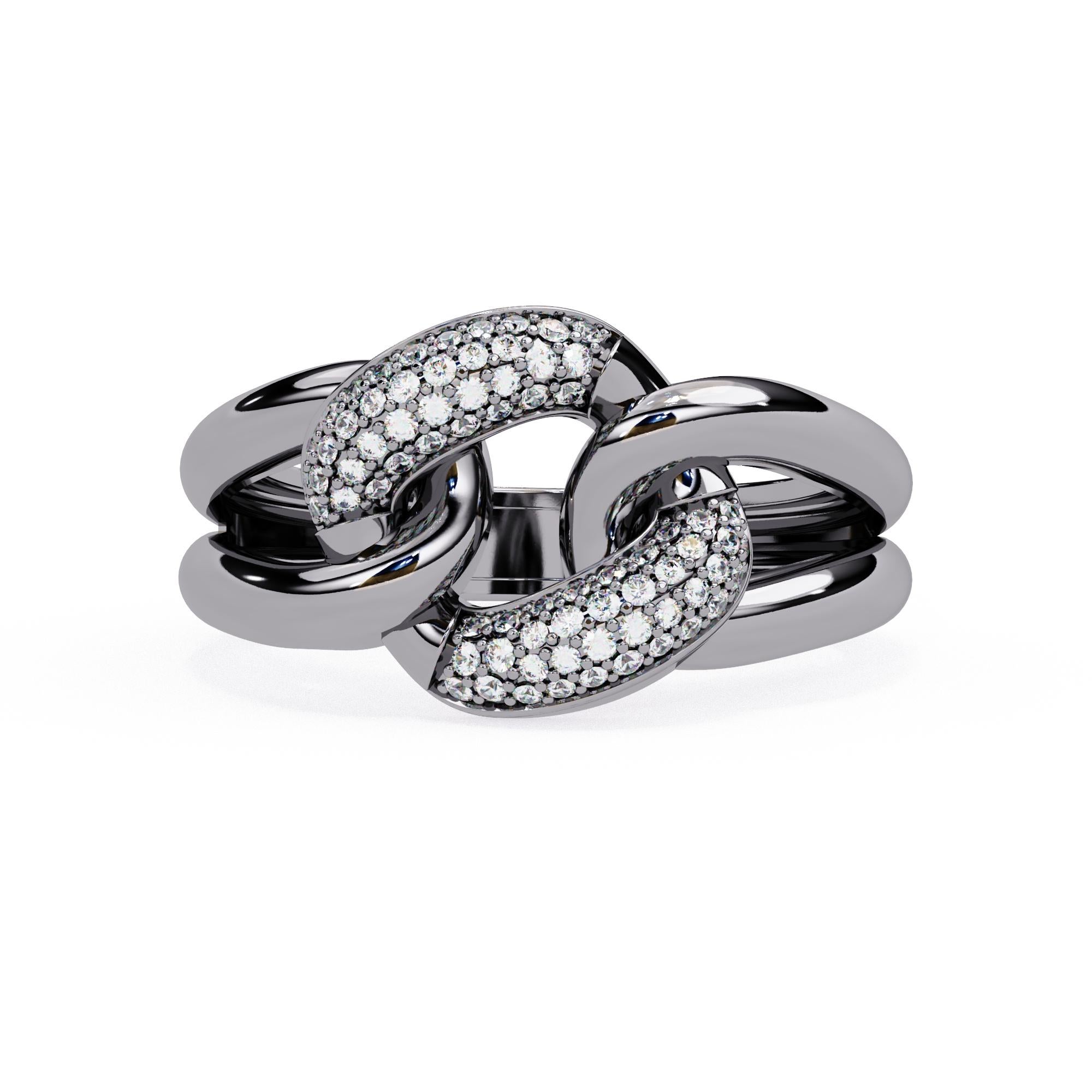 0.15 Ctw Interlocked Link Diamond Ring, Split Band Ring, 14K Solid Gold, SI GH For Sale 6