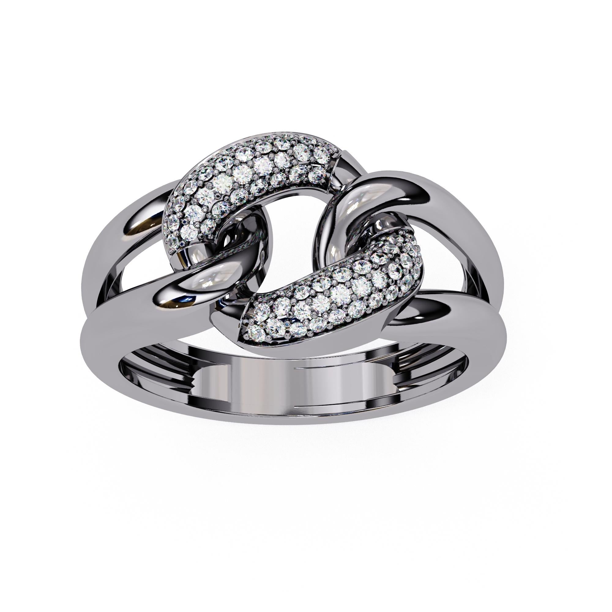 0.15 Ctw Interlocked Link Diamond Ring, Split Band Ring, 14K Solid Gold, SI GH For Sale 7