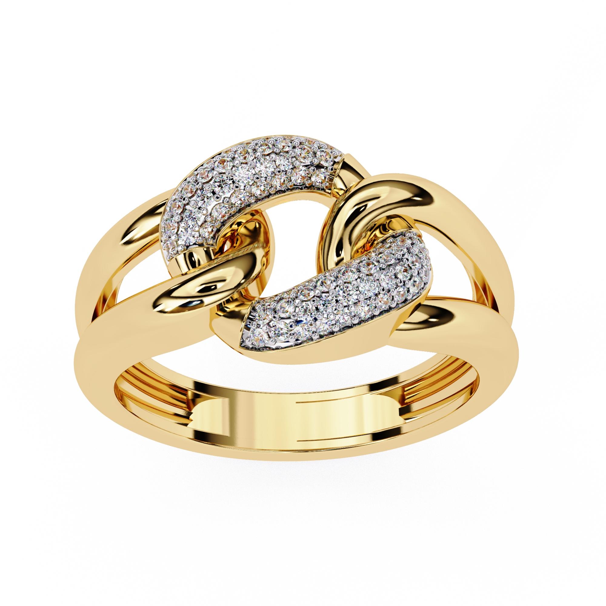 Contemporary 0.15 Ctw Interlocked Link Diamond Ring, Split Band Ring, 14K Solid Gold, SI GH For Sale